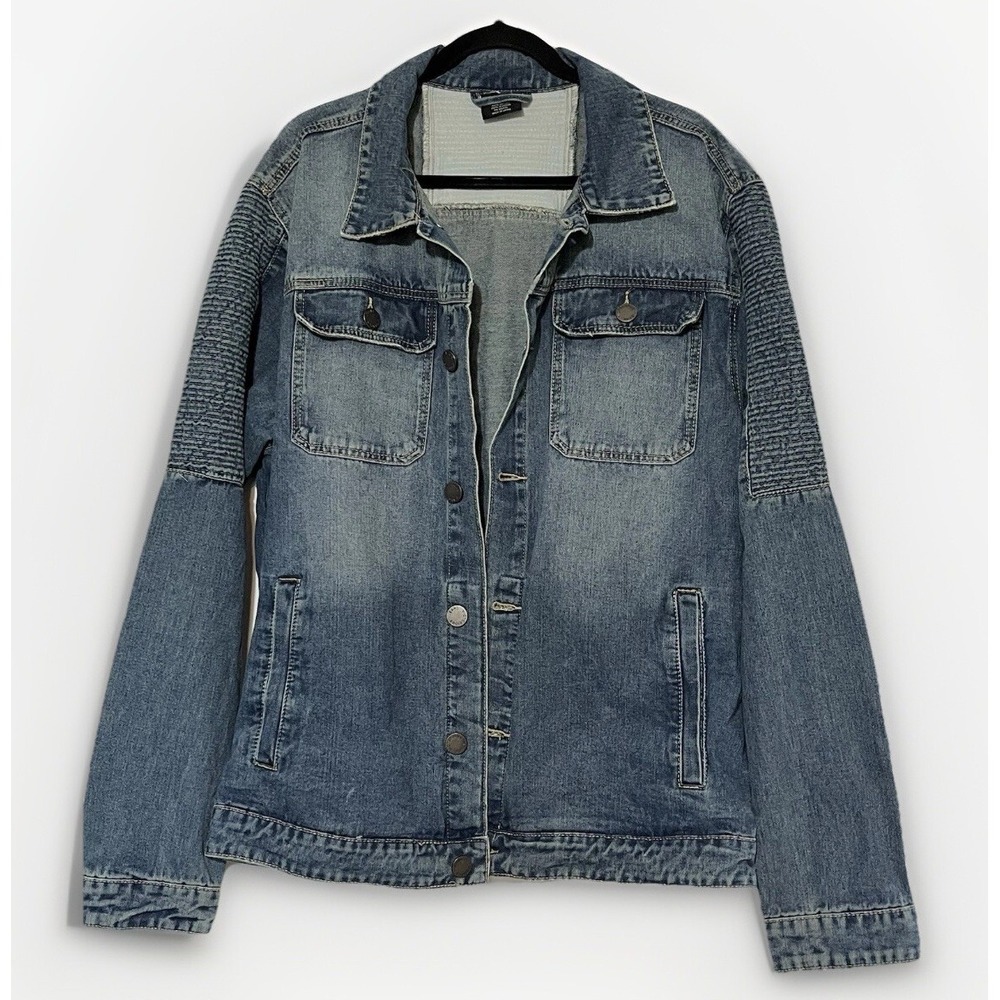 Victorious Denim Casual Biker Jean Jacket Men's XL Retro 90s Look Faded Blue